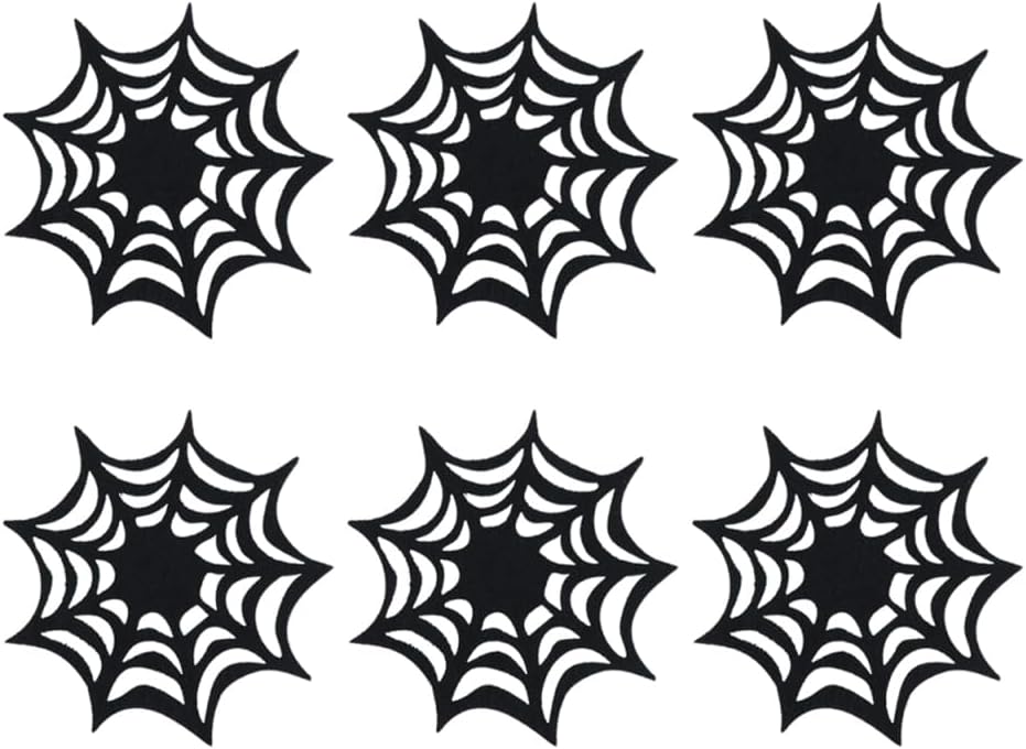 SHOWERORO Halloween Cobweb Coasters Set of 6 Black Felt Spider Web Placemats Heat Resistant Drink Coasters for Party Table Protection and Seasonal Decoration