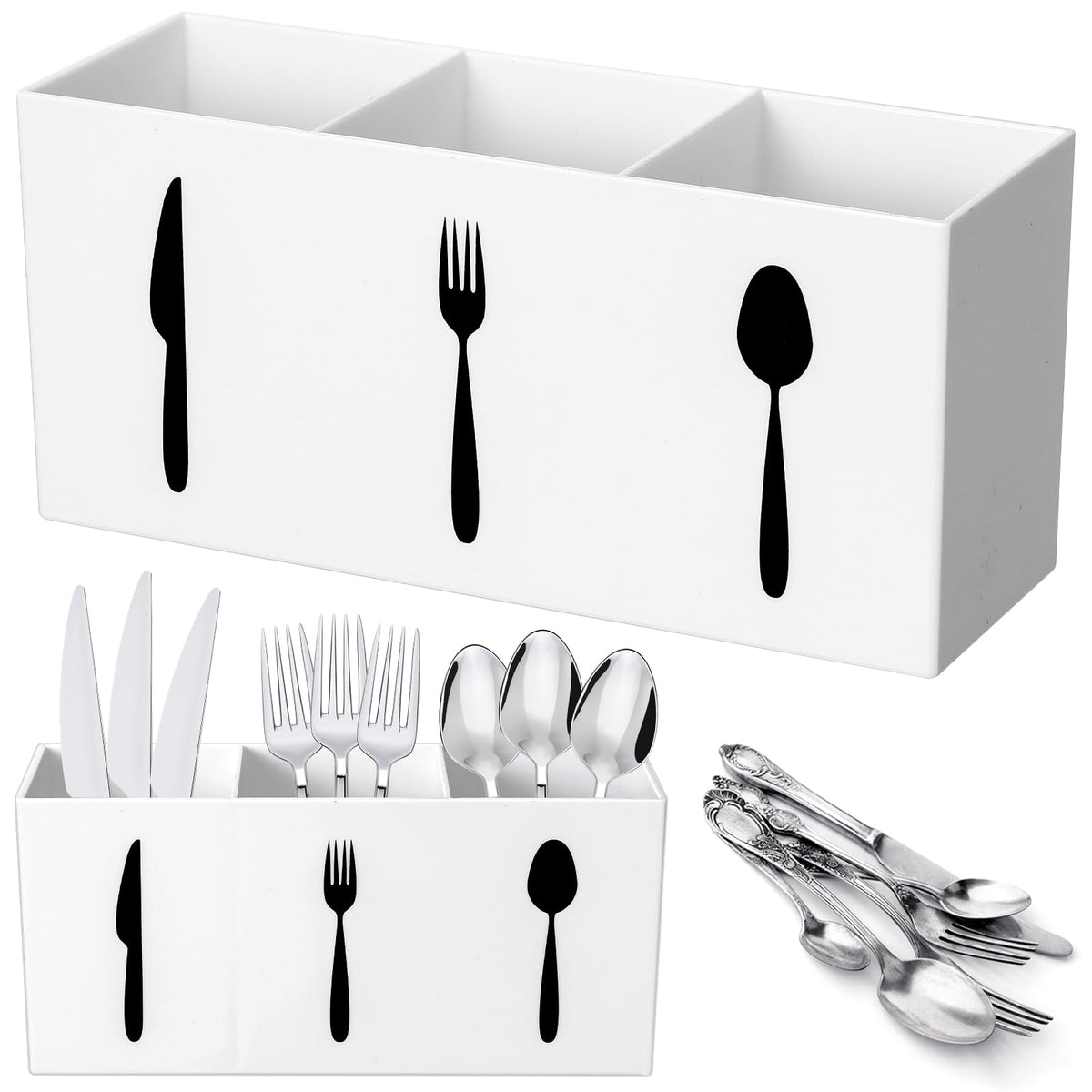 Suzile Acrylic Silverware utensil holder 3 Section,Rectangle,M,Clear