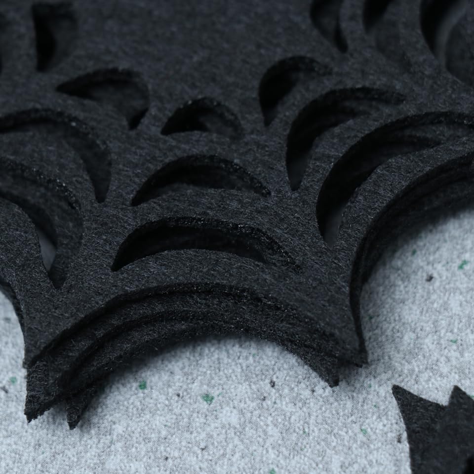 SHOWERORO Halloween Cobweb Coasters Set of 6 Black Felt Spider Web Placemats Heat Resistant Drink Coasters for Party Table Protection and Seasonal Decoration