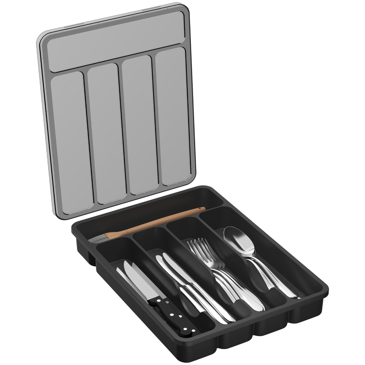 Lifewit Silverware Organizer with Lid, Covered Utensil Tray, 12.6x11.8