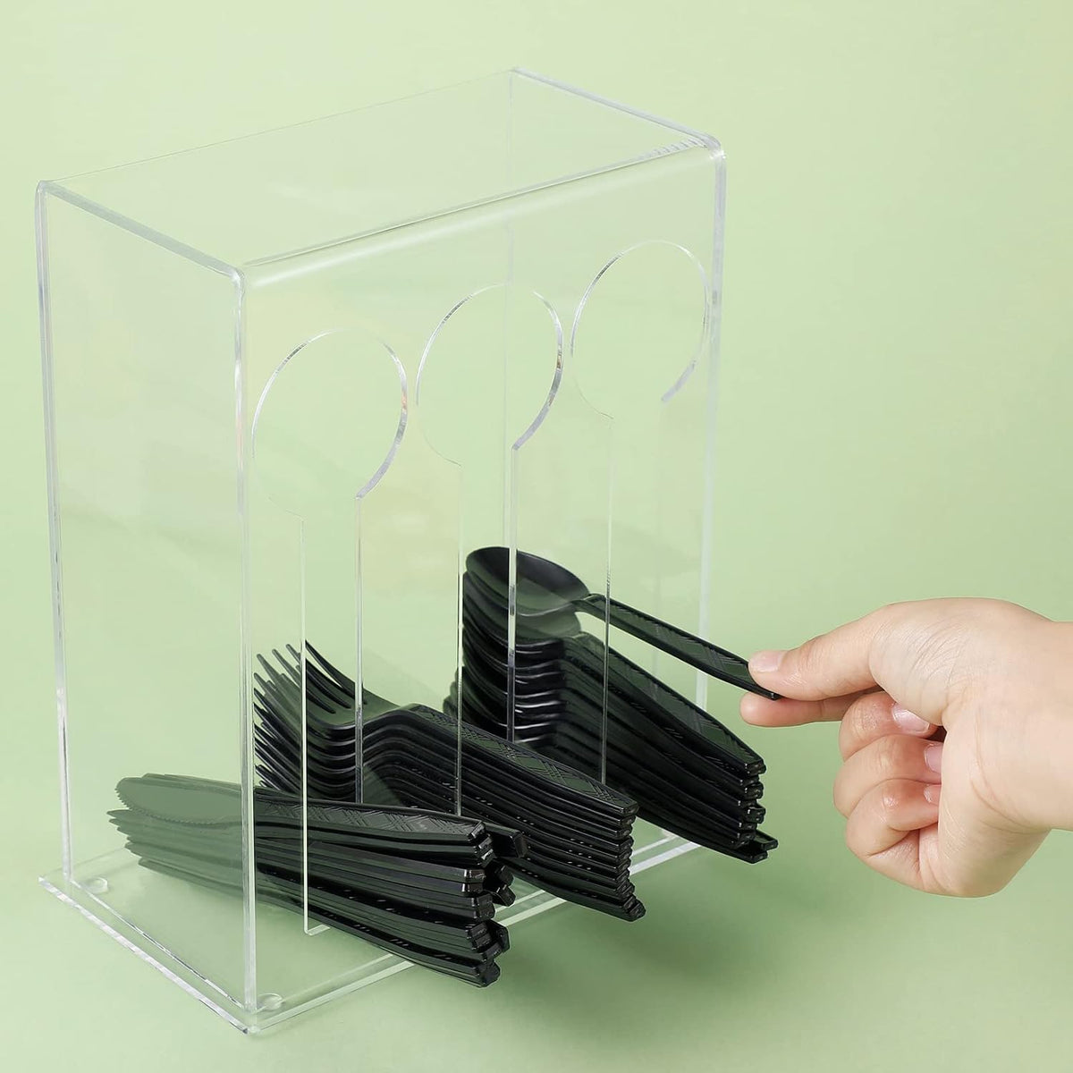 Vesici Plastic Utensil Dispenser Utensil Holder, 3 Compartment, Clear