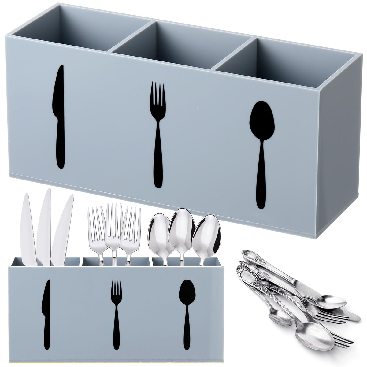 Suzile Acrylic Silverware utensil holder 3 Section,Rectangle,M,Clear