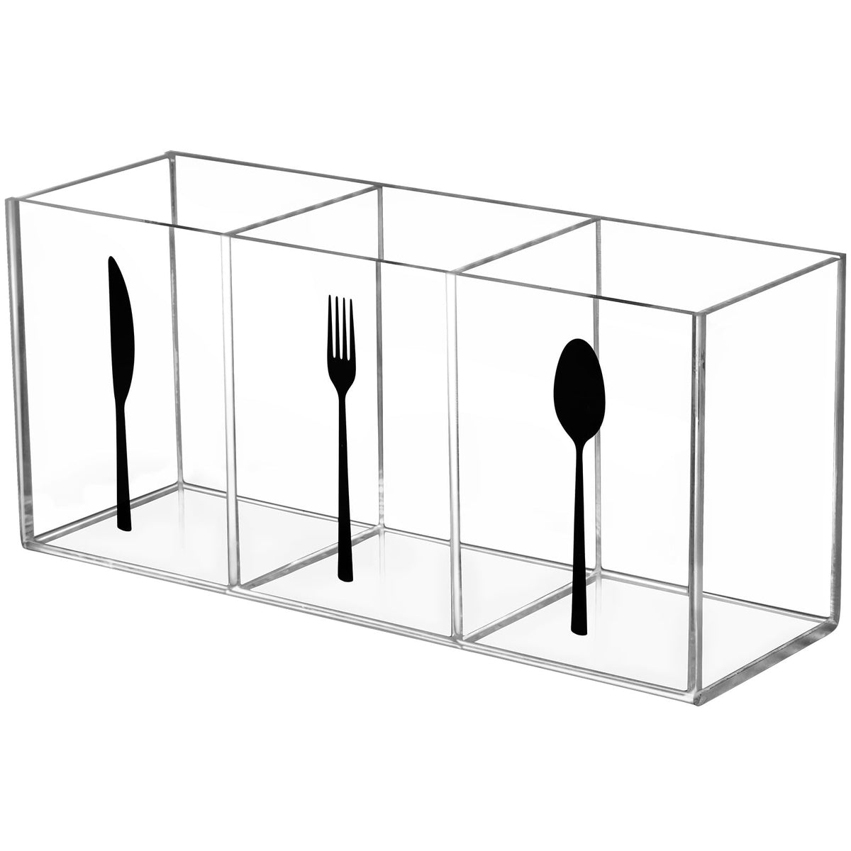 Hxezoc Clear Acrylic Cutlery Storage Organizer, Transparent Silverware Caddy 3 Section Tableware Plastic Holder for Kitchen Indoor Outdoor Decoration Supplies