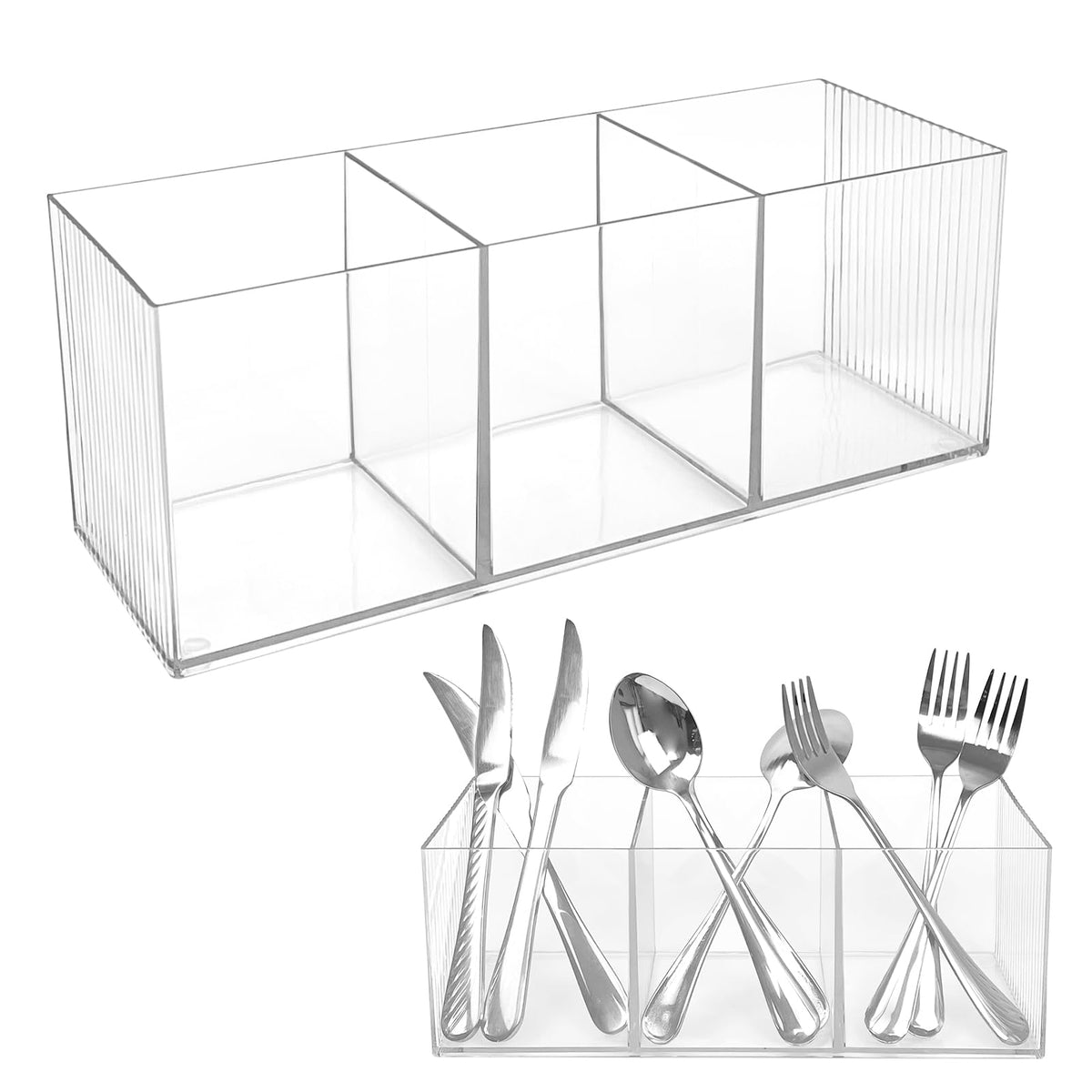 Rainmae 2Pack Acrylic Cutlery Storage Organizer, Plastic Cutlery Utensil Holder Storage Organizer Caddy for Kitchen Countertop Organization - Holds Fork, Knife, Spoon, Silverware Tableware Storage Box