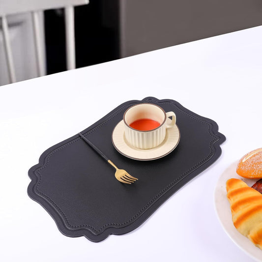 Black Placemats Indoor Set 6,Faux Leather Table Mat Waterproof