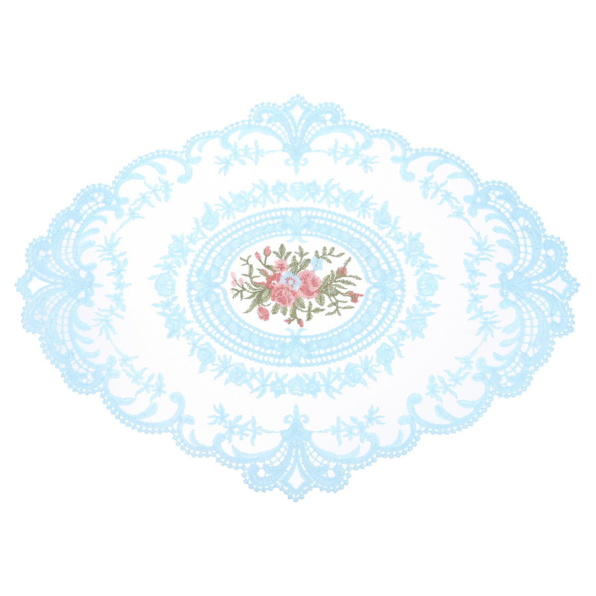 uxcell Retro Lace Placemat 16x22-in Oval Embroidered Table Place Mats French Crochet Doilies Coasters Cup Mat for Home Wedding, Pure White