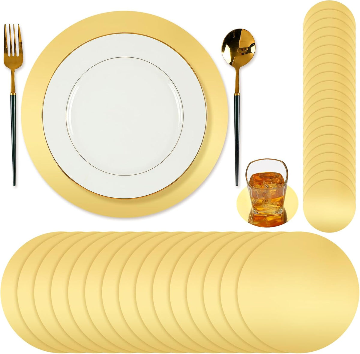 Tioncy 100 Pcs Gold Round Placemats 13" Disposable Paper Chargers Plates