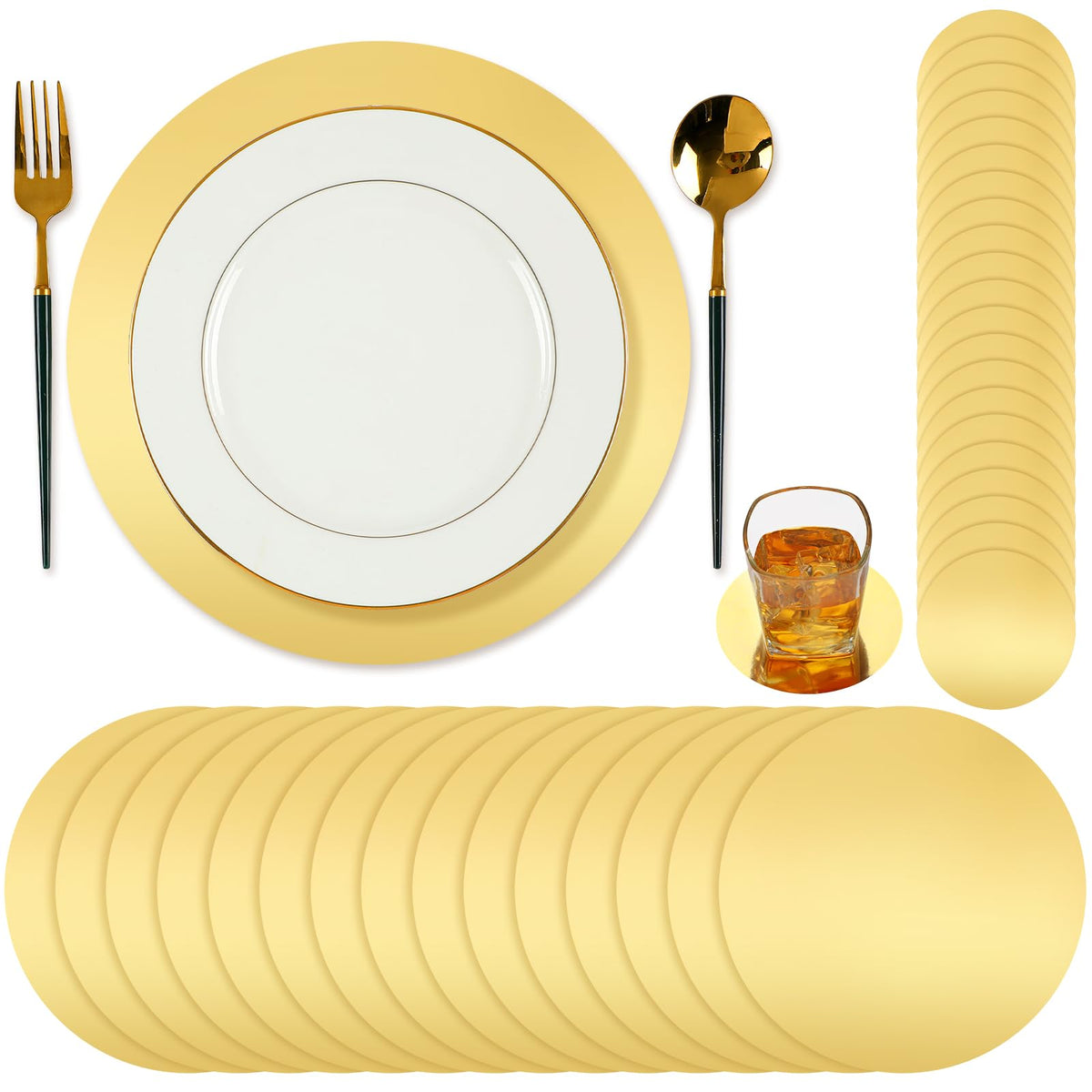 Tioncy 100 Pcs Gold Round Placemats 13" Disposable Paper Chargers Plates