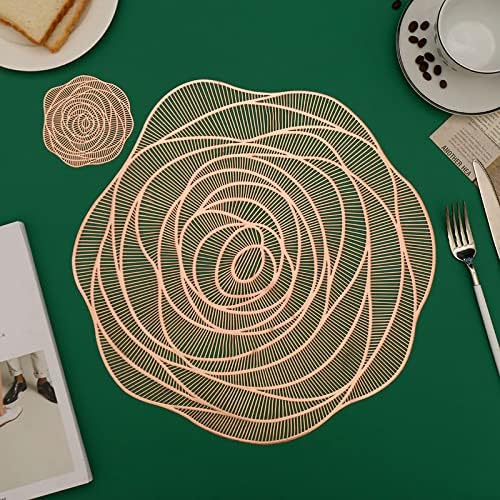 Lyellfe 20 Pack Gold Pressed Vinyl Placemats, 15 Inch Metallic Non-Slip