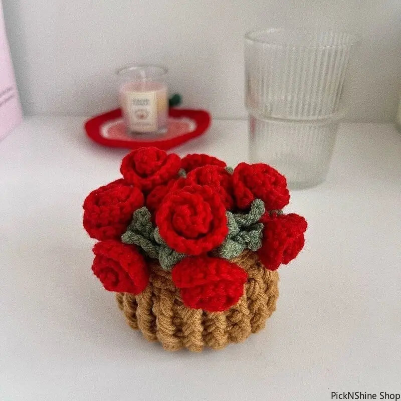 Handmade Crochet Floral Bouquet Decorative Coaster Set - 2026 Cozy Yarn-Knitted Cup Coasters for Drinks, Kitchen Drink Holder, Mom Gift, Synthetic Basic Fashion Accessory Set, Room Decor