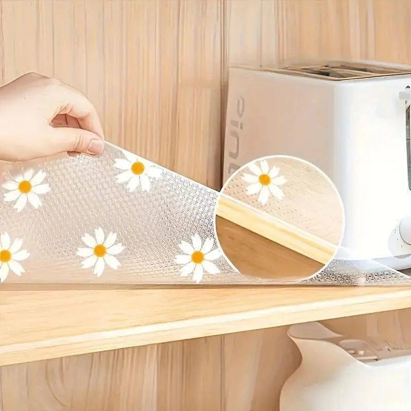 Daisy Design Waterproof Cabinet Shelf Liner, Easy Clean Plastic Pad Mat, Anti-Slip Durable Organizer for Kitchen Refrigerator Table Drawer Home Organization Moisture Damage