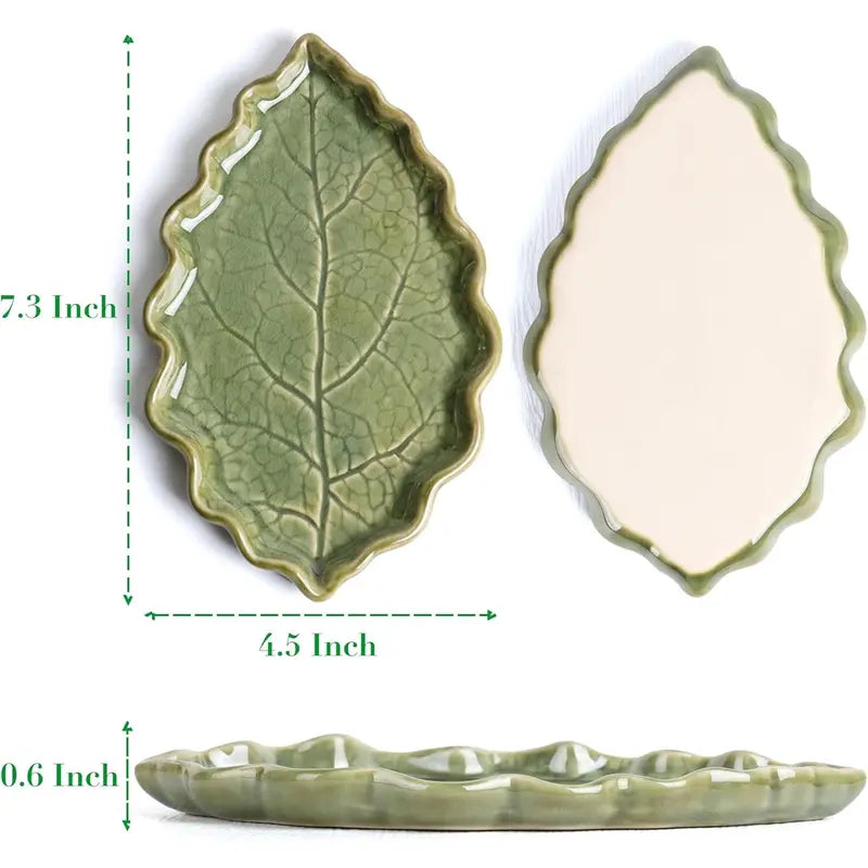 Ceramic Spoon Rest for Stove Top - Cute Green Leaf Shaped Spoon Rest/Spoon Holder for Kitchen Countertop - Cooking Kitchen Spoon Rest Utensil Rest Spatula Rest (Green)