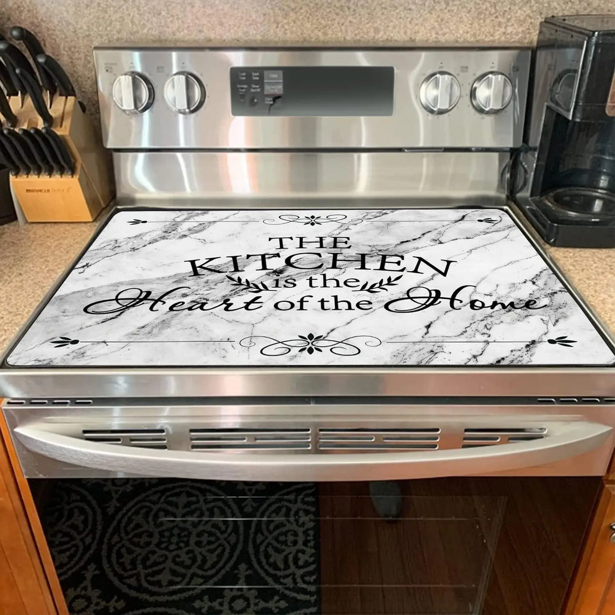 Modern Kitchen Stove Top Rubber Mat, 1 Count Waterproof & Heat Resistant Kitchen Stove Top Mat with 2 Hooks, Kitchen Decorative Placemat for Home Dining Room Barbecue Office, Dinnerware, Kitchenware, Household Placemat