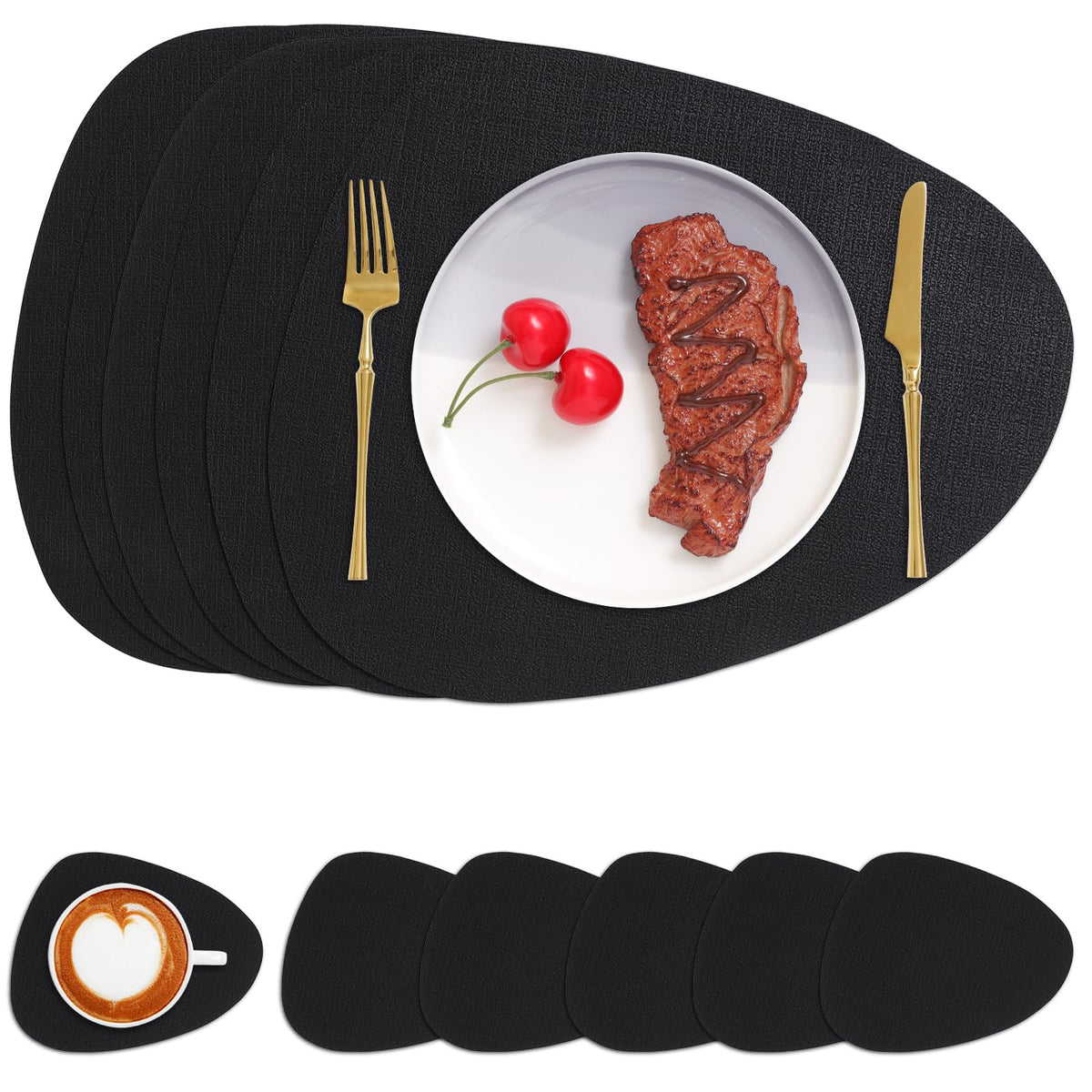 Faux Leather Placemats Set of 4, Dual Sided with Drink Coasters
