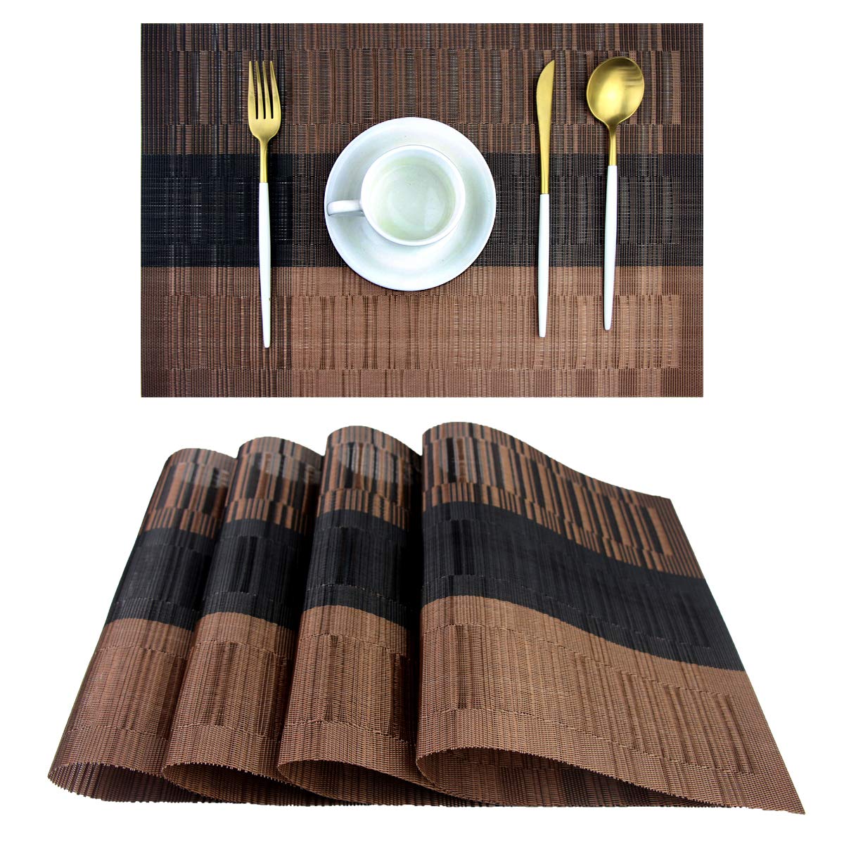 PIGCHCY Beige Placemats Set of 4 Vinyl PVC Durable Place Mats for Dining Table,Heat Resistant Non-Slip Woven Tabel Mats (18x12 inches, Beige)