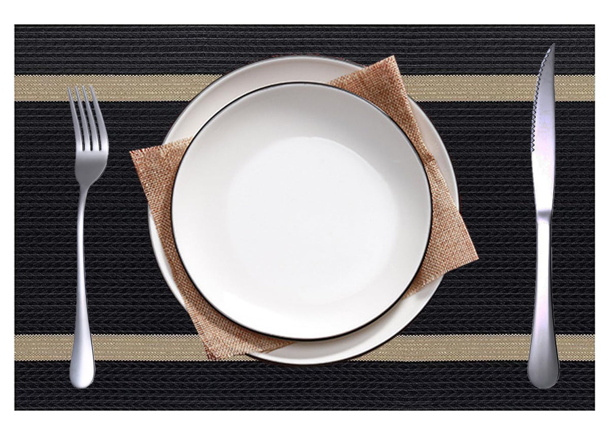 PIGCHCY Beige Placemats Set of 4 Vinyl PVC Durable Place Mats for Dining Table,Heat Resistant Non-Slip Woven Tabel Mats (18x12 inches, Beige)