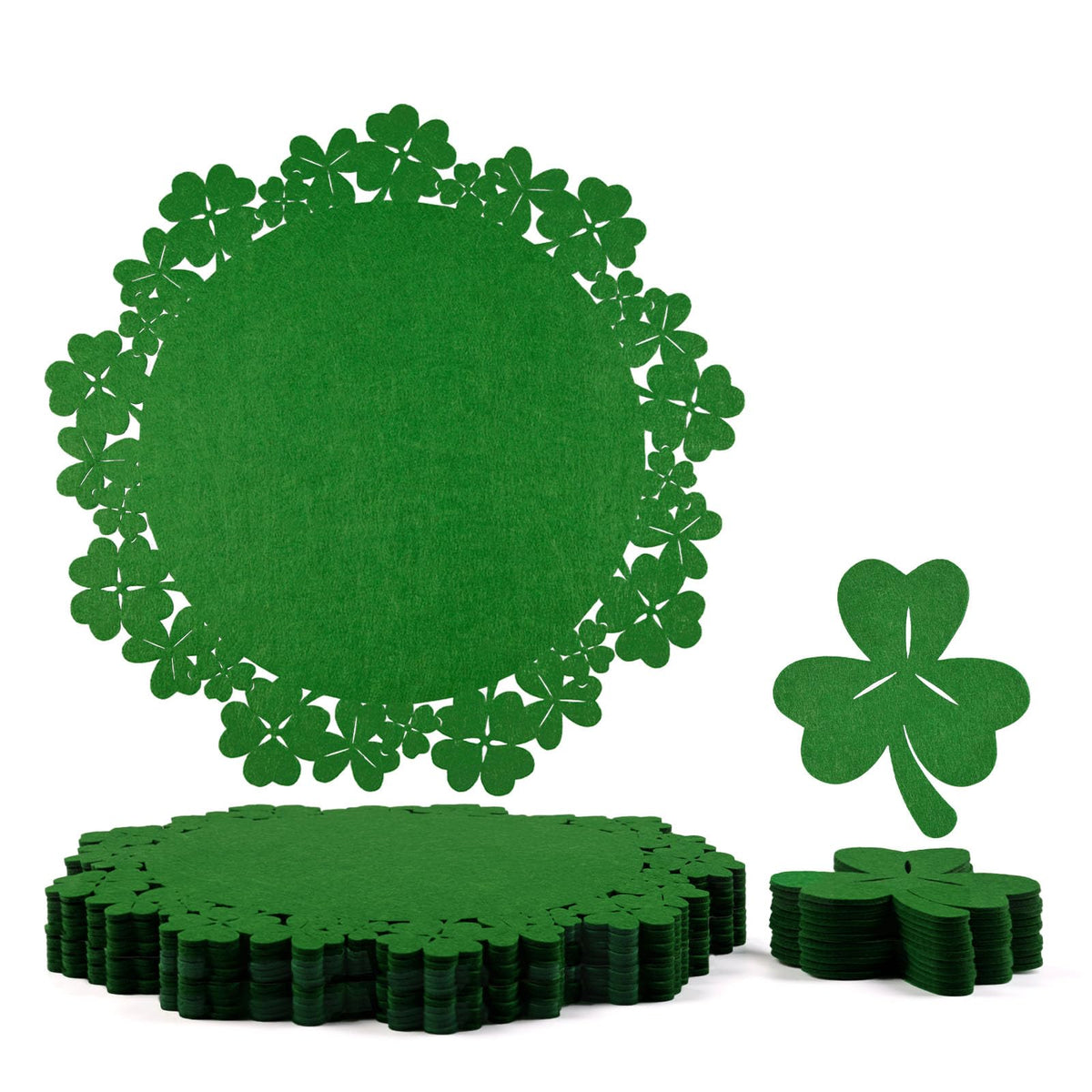 Noctiflorous Round Felt Placemats with Coasters Set of 6 Diameter 13 inch Non Slip Place Mats Heat Resistant Durable Tablemats Fall Table Decorations for Dining Table(Christmas Green, 6)