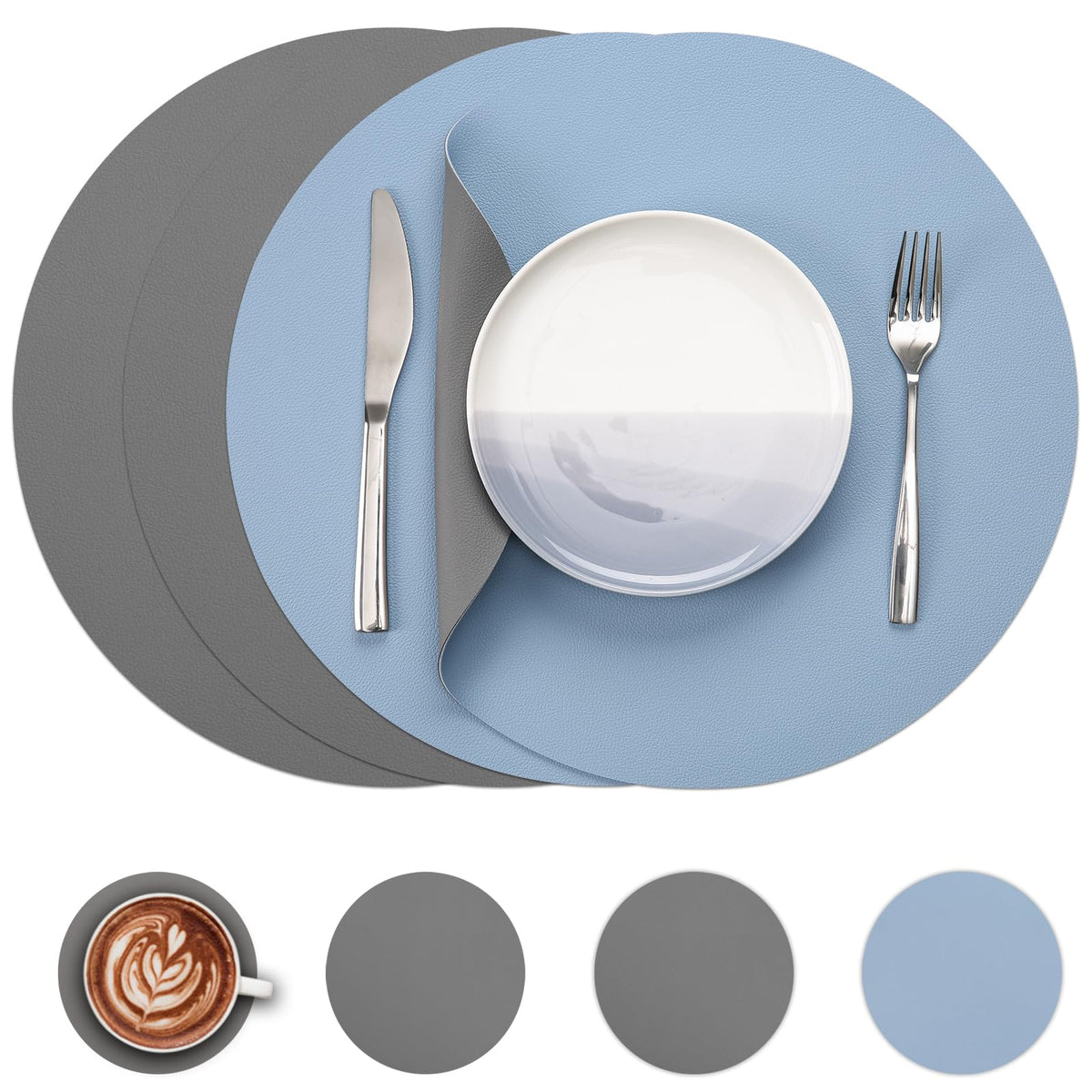 Myir JUN 15 Inches Round Placemats Set of 6 Faux Leather Place Mats
