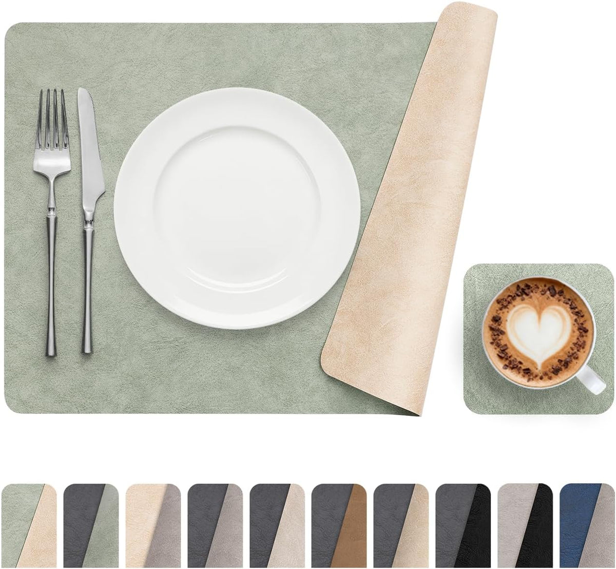 Vinyl Placemats Set of 4, Dual Sided Place Mats with Drink Coasters
