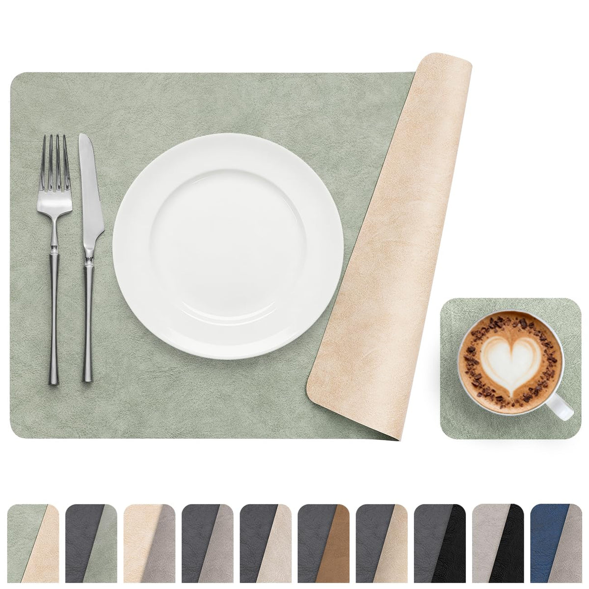 Vinyl Placemats Set of 6, Dual Sided Place Mats with Drink Coasters
