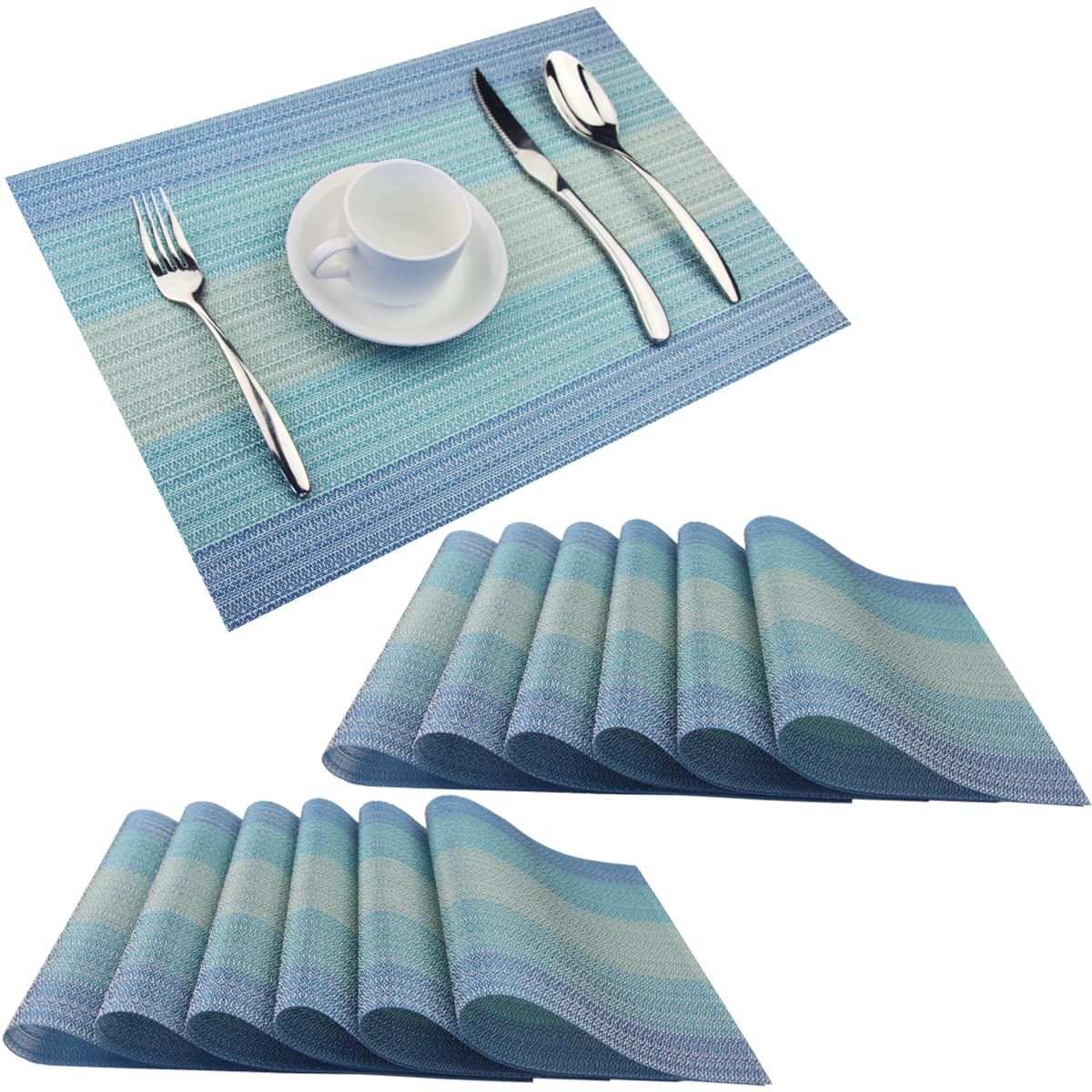 PIGCHCY Beige Placemats Set of 4 Vinyl PVC Durable Place Mats for Dining Table,Heat Resistant Non-Slip Woven Tabel Mats (18x12 inches, Beige)
