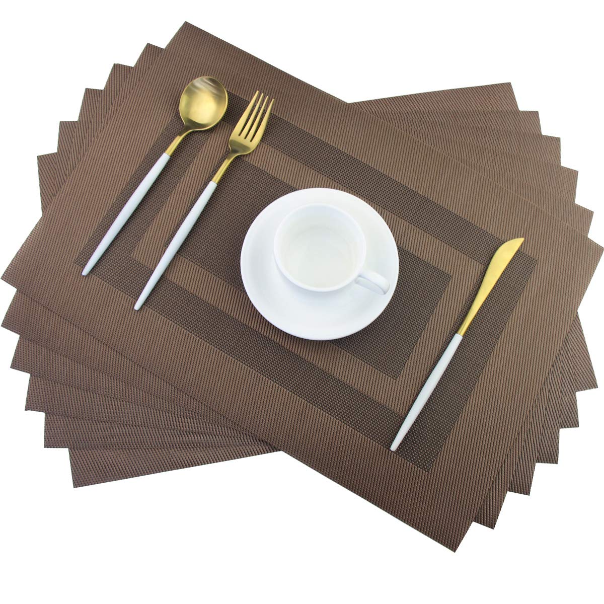 PIGCHCY Beige Placemats Set of 4 Vinyl PVC Durable Place Mats for Dining Table,Heat Resistant Non-Slip Woven Tabel Mats (18x12 inches, Beige)