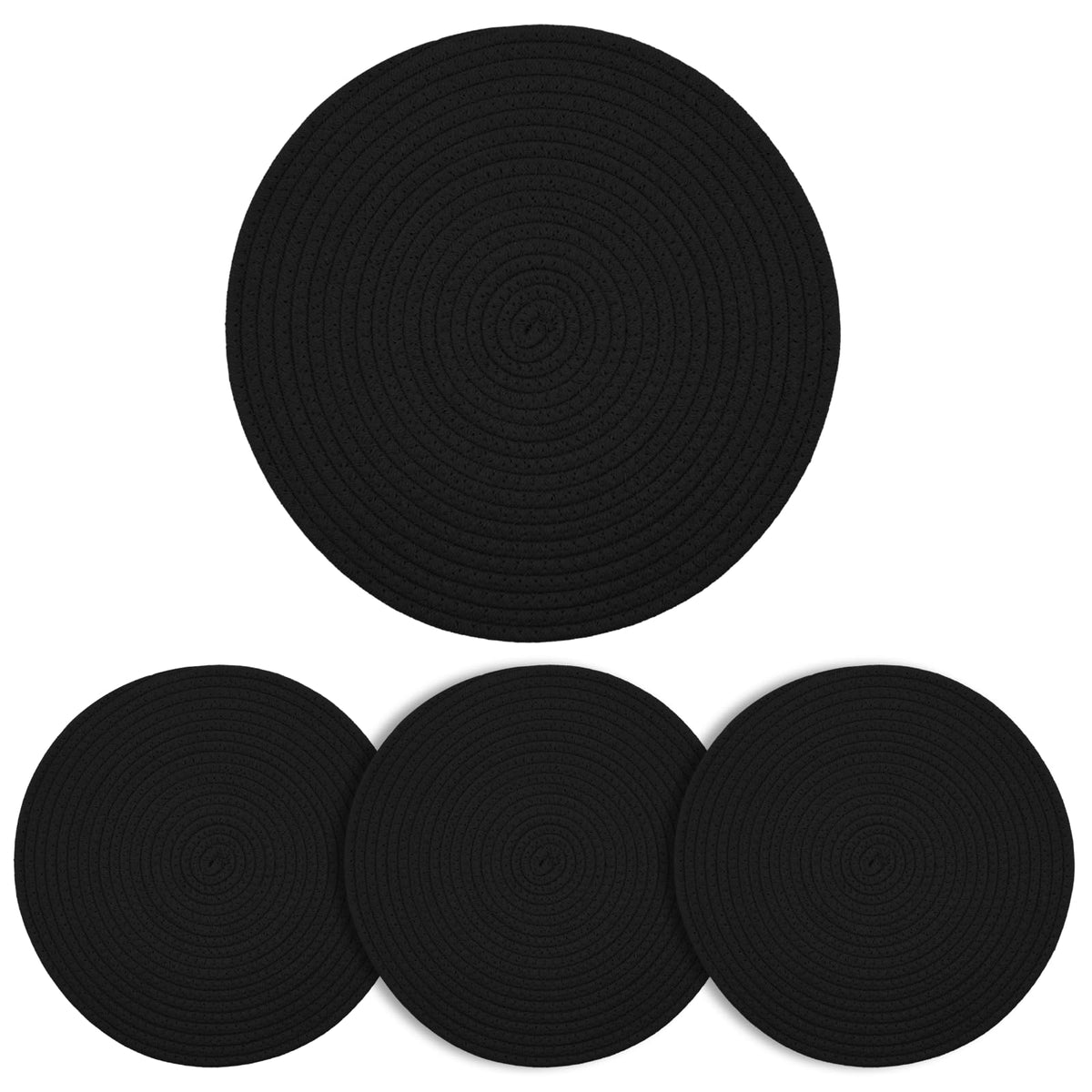 Round Woven Cotton Placemats Set of 4, Thick Braided Rope Table Mats, 13 Inches Non Slip Heat Resistant Place Mats, Farmhouse Boho Circular Hot Pads for Kitchen, Dining Table Decor (Blue 4 pcs)