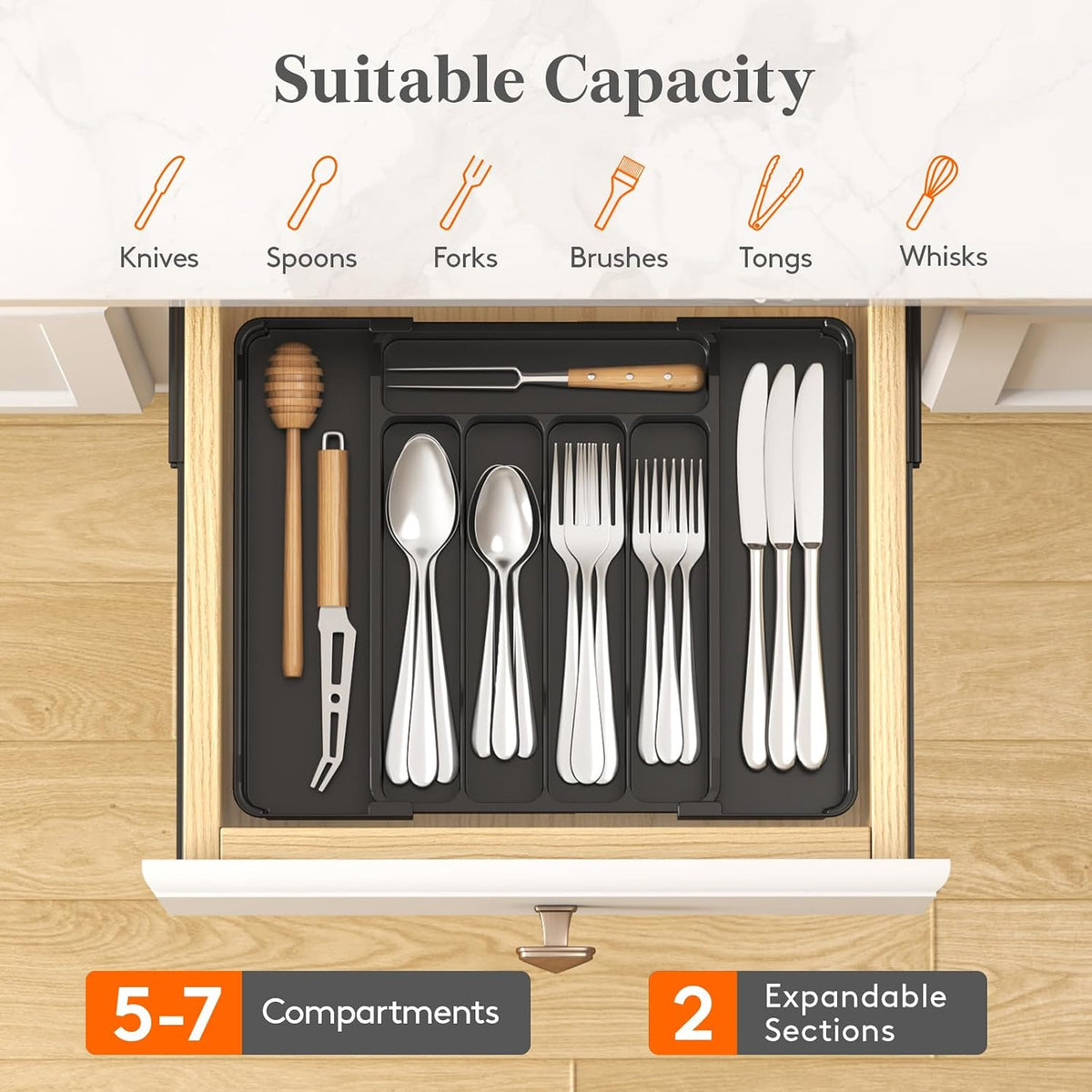 Lifewit Silverware Organizer for Drawer, Expandable Utensil Tray
