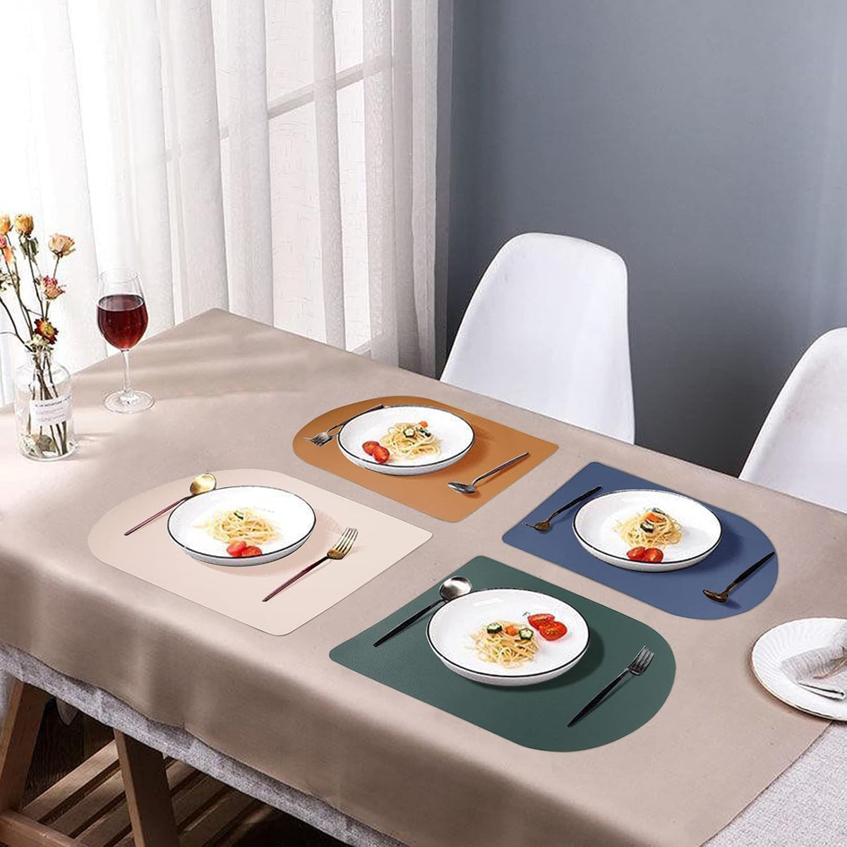 Reversible Faux Leather Placemats with Coasters Set of 4, Non-Slip Washable Table Mats for Dining, Kitchen, Heat Resistant Insulation Place Mat Easy to Clean (17 x 12 inch), Stain Resistant Placemats