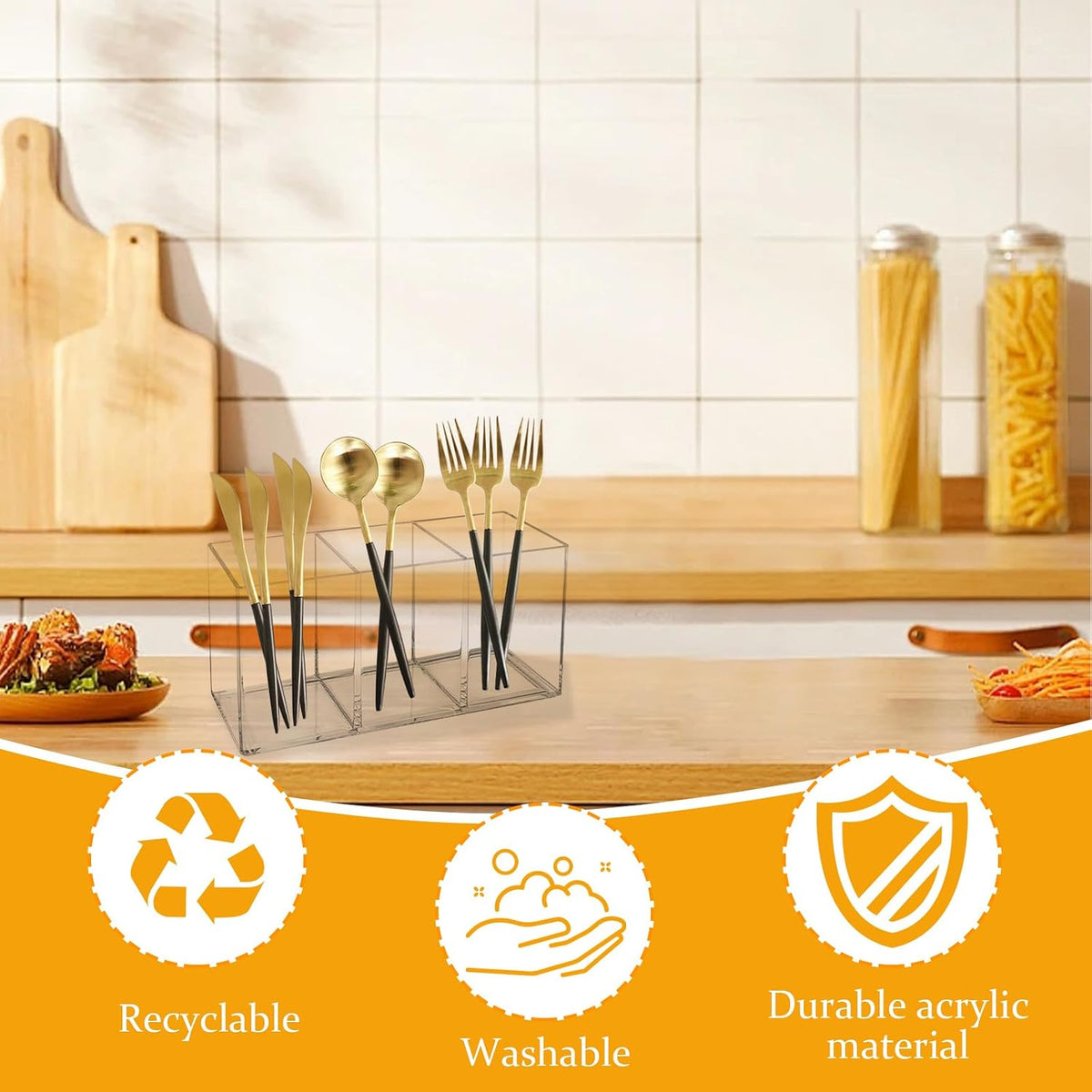Clear Acrylic Cutlery Organizer 3 Section Utensil Caddy