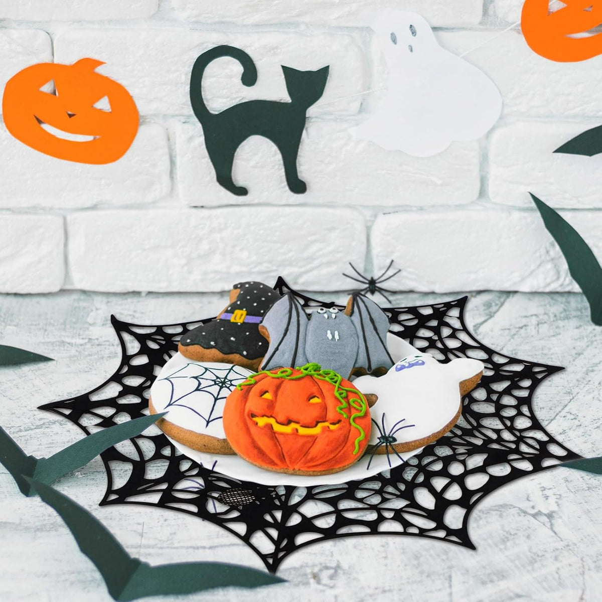 Havawish 50 Pcs Halloween Spider Web Placemats 13" Black Spiderweb