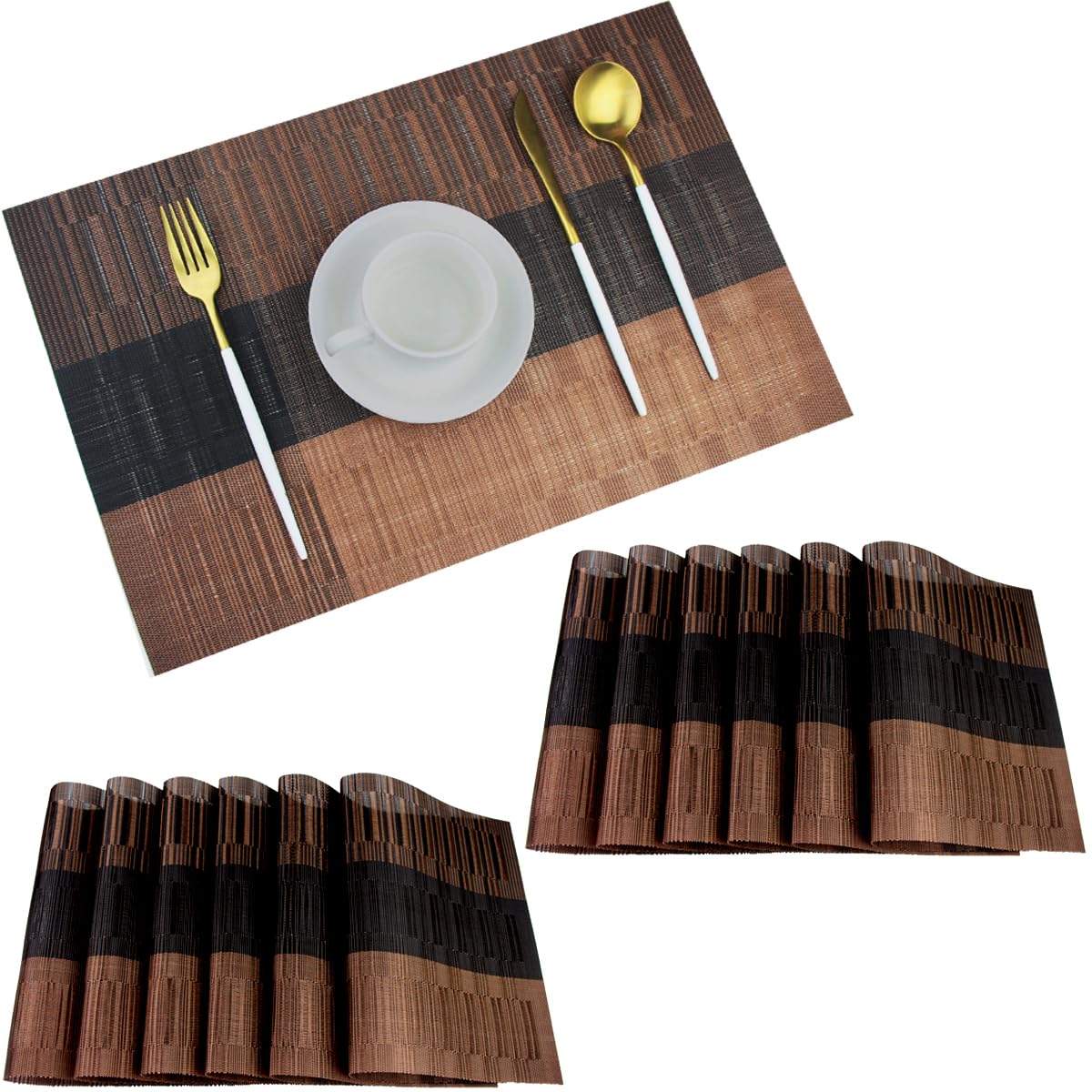 PIGCHCY Beige Placemats Set of 4 Vinyl PVC Durable Place Mats for Dining Table,Heat Resistant Non-Slip Woven Tabel Mats (18x12 inches, Beige)