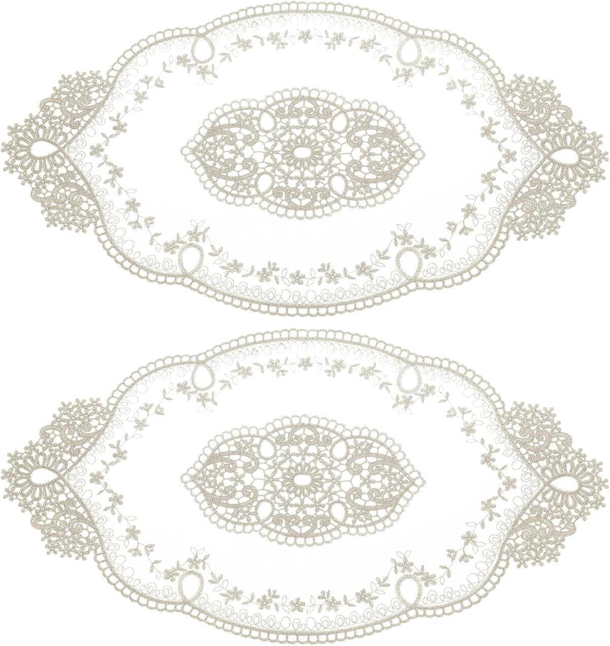 uxcell 2Pack Retro Lace Placemat 11x20-in Oval Embroidered Table Place Mats French Crochet Doilies Coasters Cup Mat for Home Wedding, Dark Grey