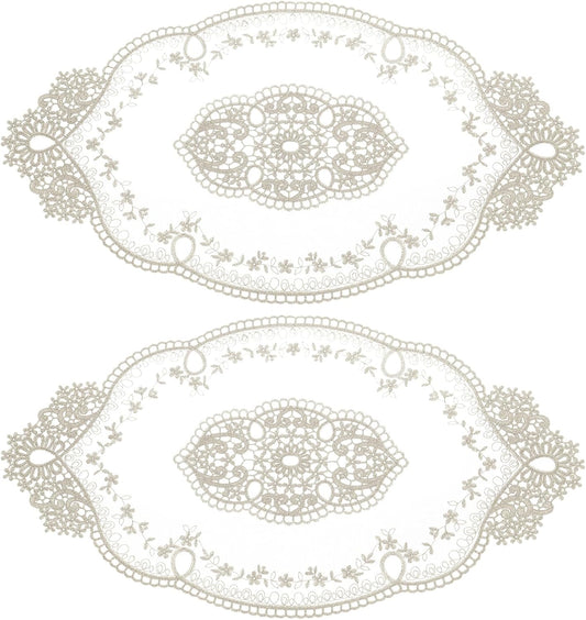 uxcell 2Pack Retro Lace Placemat 11x20-in Oval Embroidered Table Place Mats French Crochet Doilies Coasters Cup Mat for Home Wedding, Dark Grey