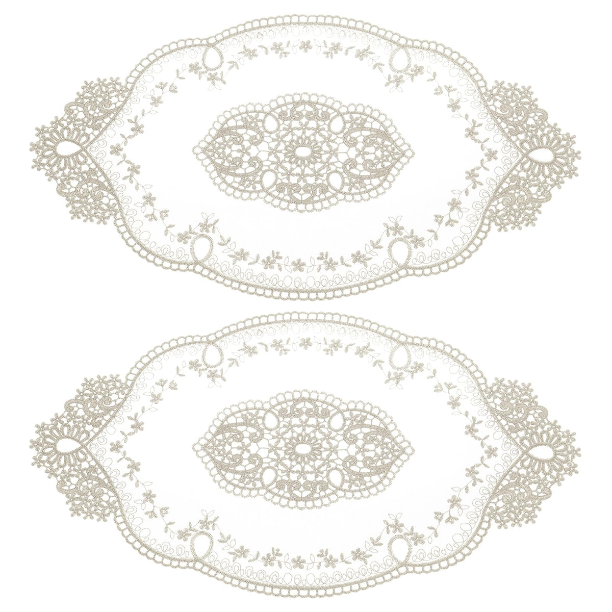 uxcell 2Pack Retro Lace Placemat 11x20-in Oval Embroidered Table Place Mats French Crochet Doilies Coasters Cup Mat for Home Wedding, Dark Grey