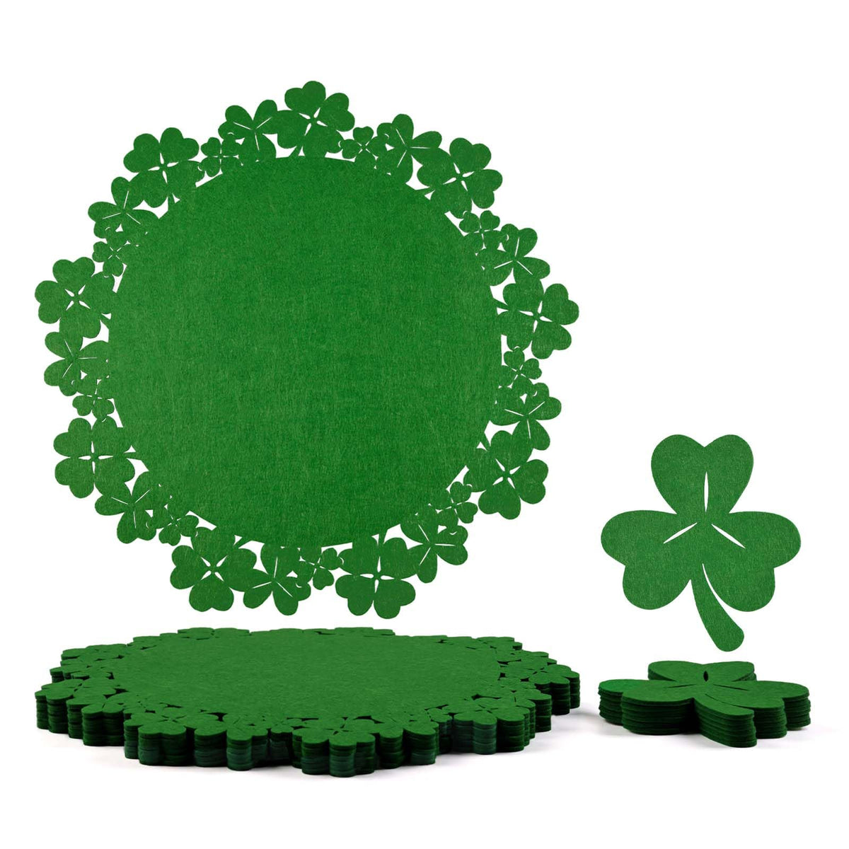 Noctiflorous Round Felt Placemats with Coasters Set of 6 Diameter 13 inch Non Slip Place Mats Heat Resistant Durable Tablemats Fall Table Decorations for Dining Table(Christmas Green, 6)