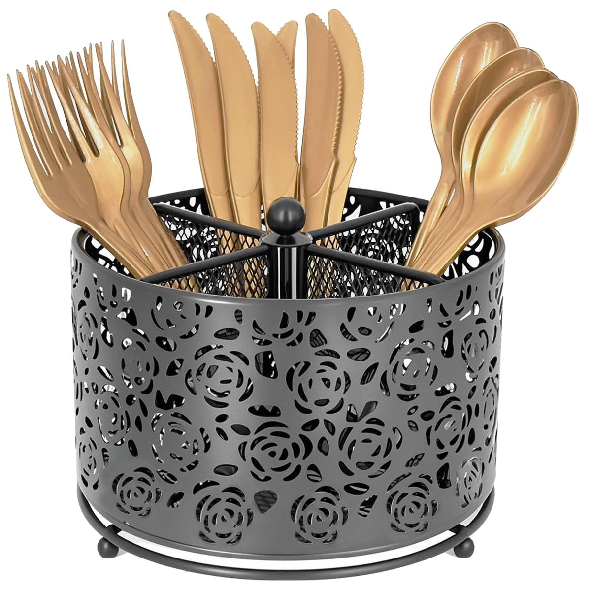 DysanVica Rotating Metal Silverware Caddy - Utensil Holder Countertop White