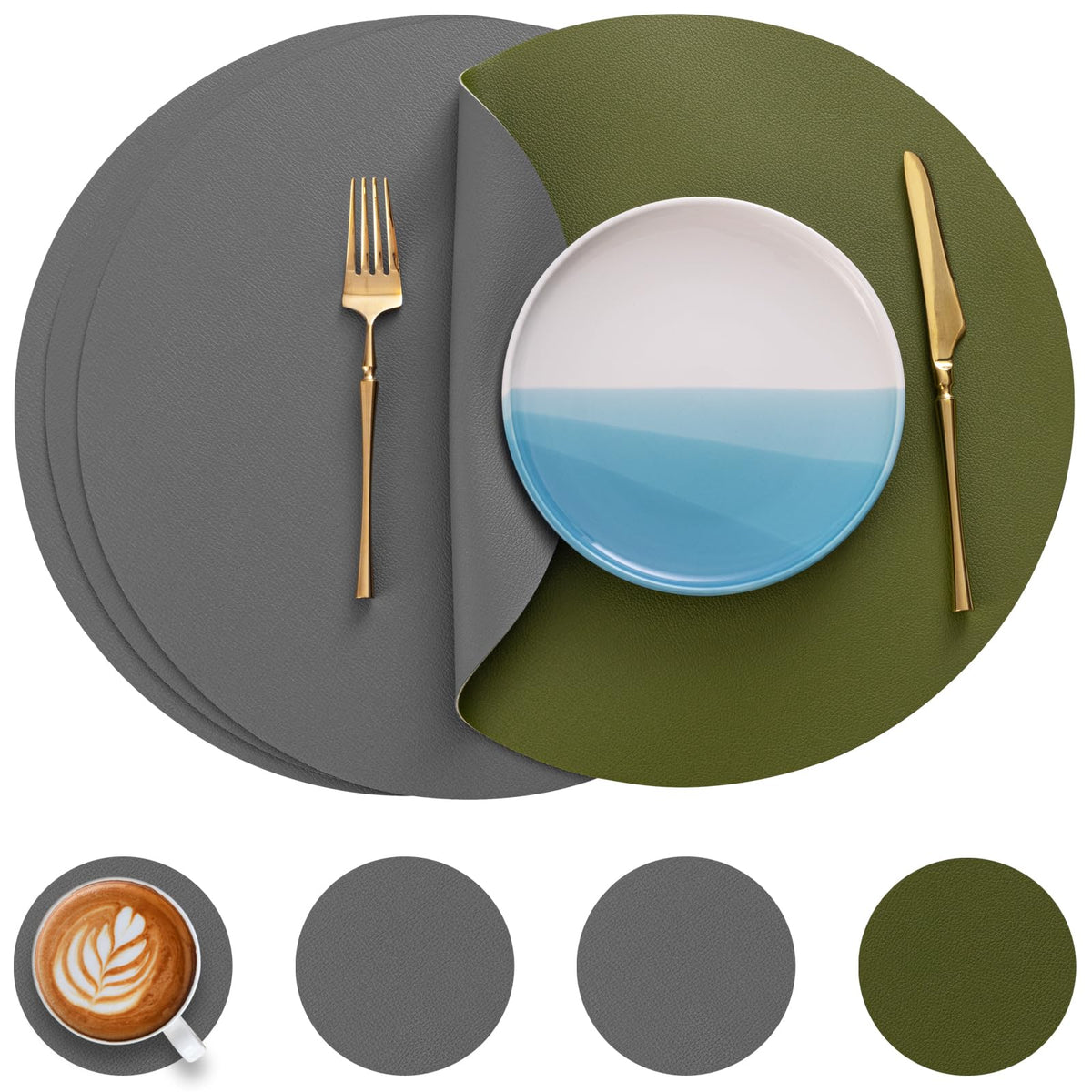Myir JUN 15 Inches Round Placemats Set of 6 Faux Leather Place Mats