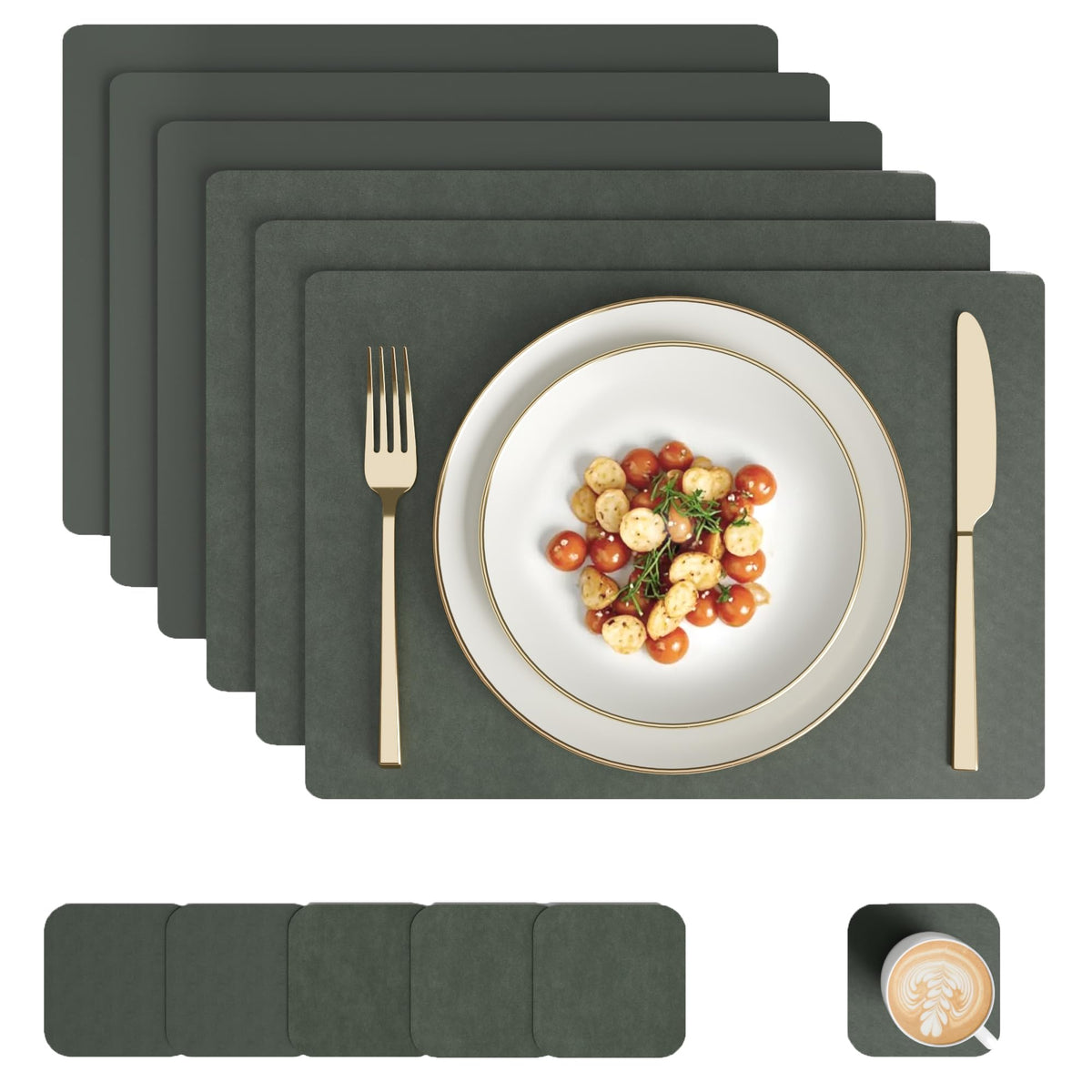 Encasa XO Faux Leather Placemats Set of 6 & Coasters 17"x12" & 3.54"