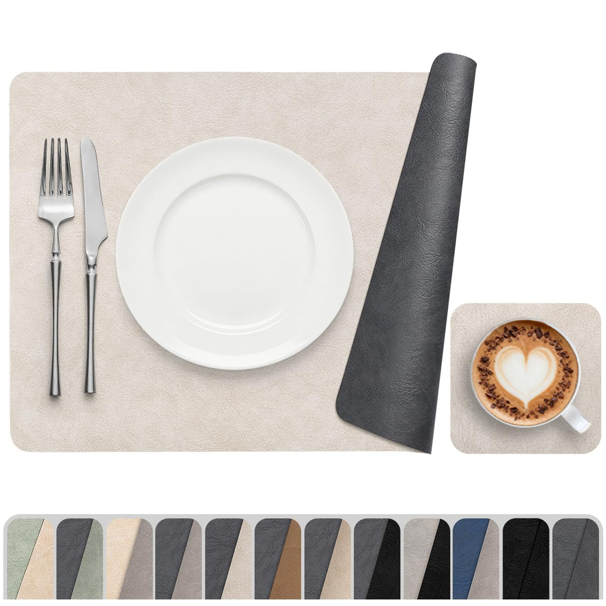 Vinyl Placemats Set of 6, Dual Sided Place Mats with Drink Coasters