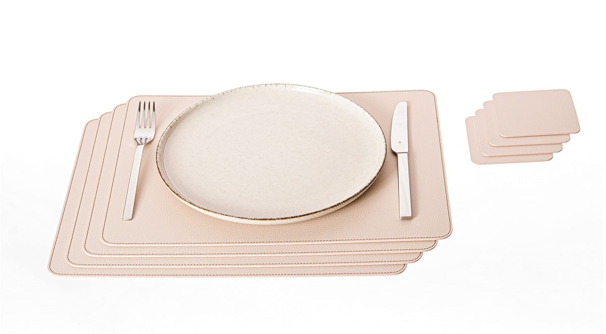 Nikalaz Set of Small Black 4 Placemats and 4 Coasters Made of Recycled Leather, Place Mats (15.7'' x 11.8'' and Coasters 3.9'' x 3.9'', Black)