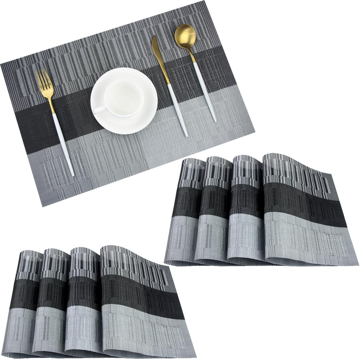 PIGCHCY Beige Placemats Set of 4 Vinyl PVC Durable Place Mats for Dining Table,Heat Resistant Non-Slip Woven Tabel Mats (18x12 inches, Beige)