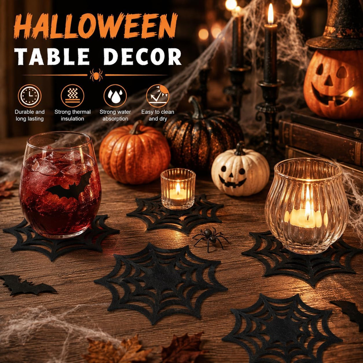 VOSAREA 10pcs Halloween Spider Web Coasters Placemat Decorative Table Placemats Doilies Halloween Decorarion Supplies