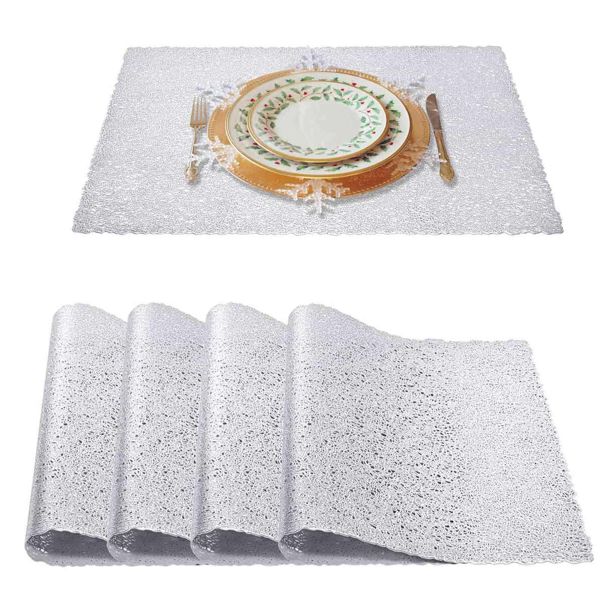 GIVERARE Placemats Set of 4, Round Heat-Resistant Vinyl Placemat, 15 inch Non-Slip Washable PVC Table Mat, Easy to Clean Premium Plastic Mats for Dining Table, Kitchen Table (Gold)