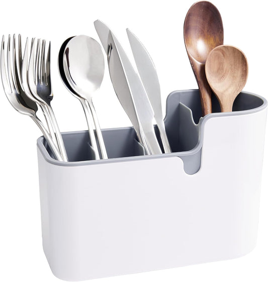 Amazon Basics Countertop & Wall Organization for Utensils, Space-Saving, Divided Compartments, White & Grey