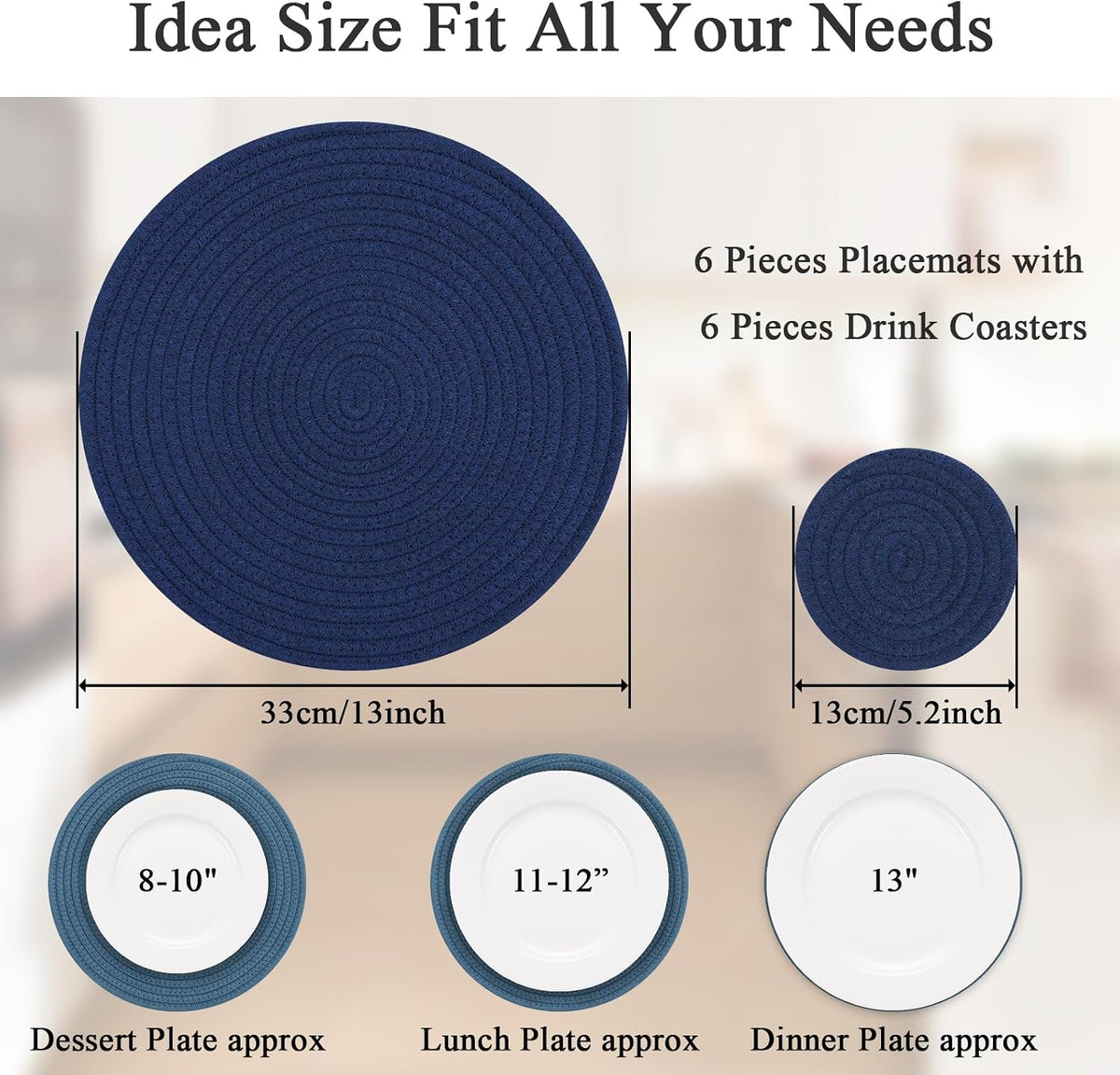 SHACOS Cotton Rope Woven Round Placemats Set of 6 with Coasters, 13 Inch
