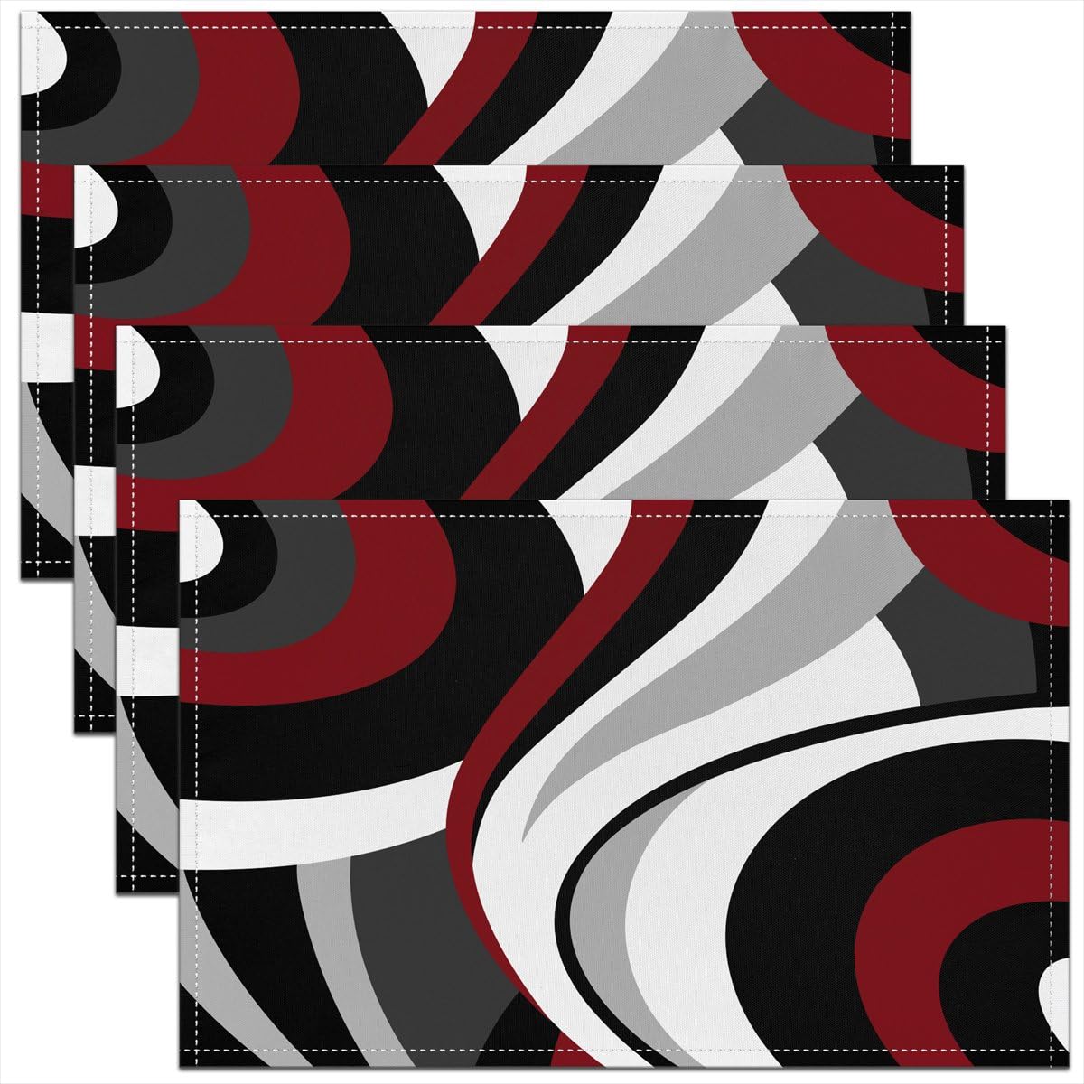3D Abstract Design Place Mats Red Black Gray White Irregular Pattern Placemats for Teens Adults Men Modern Simple Style Kitchen Mats for Dining Table Set of 4 12x18 Inch