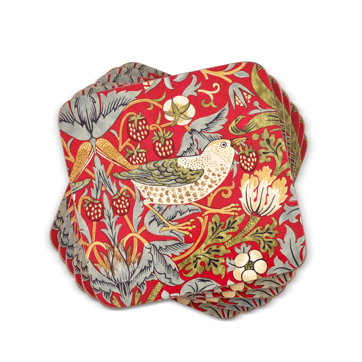 Pimpernel Morris & Co Strawberry Thief Red Placemats, Set of 4 - Heat & Stain Resistant, Cork Back Table Mats Featuring Classic Birds & Botanical Design - Minimal Tableware for Hosting