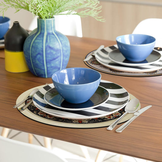 comfoyar Boho Round Placemats Set of 4 with 4 Coasters, 8.7 Inch Non-Slip Rubber Bohemia Place Mats, Vintage Style, Washable Absorbent Rustic Table Mats for Kitchen Dining Party Table Decoration