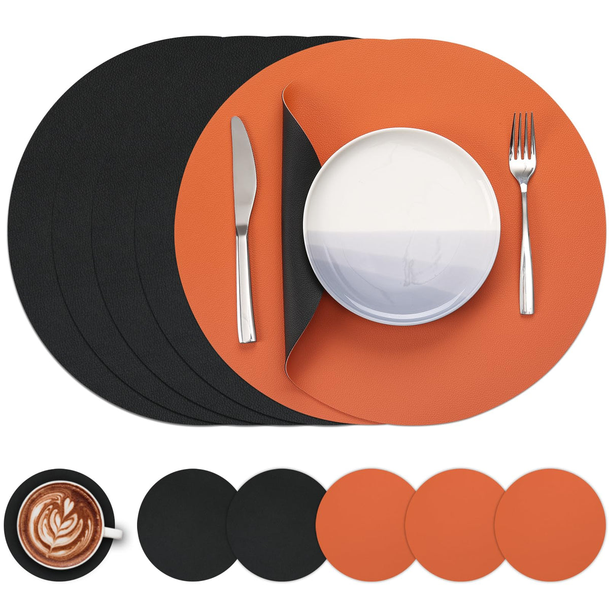 Myir JUN 15 Inches Round Placemats Set of 6 Faux Leather Place Mats